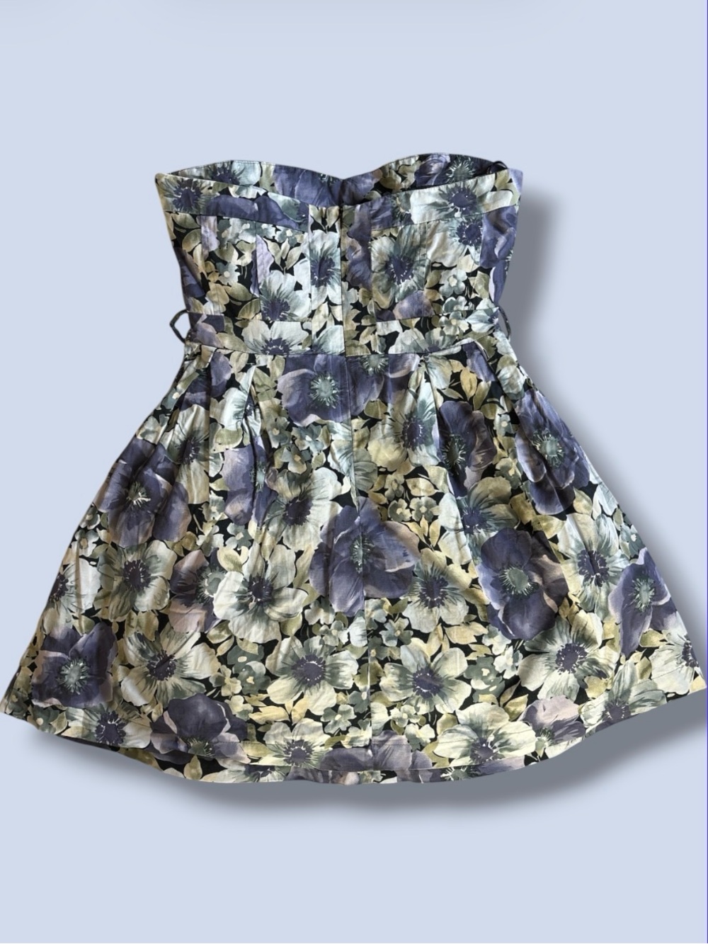 Papaya Floral Strapless Bubble Dress Size S Dark Purple Moody Floral Mini Y2K - Picture 7 of 9